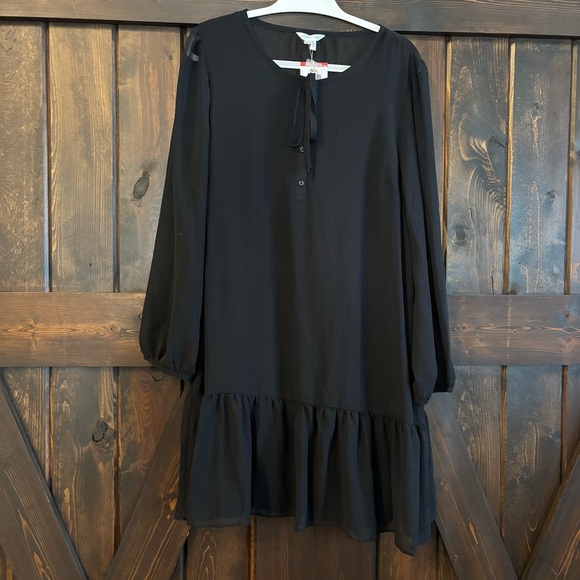 NWT Draper James Black Tie Neck Flounce Shift Long Sleeve Dress XL - Picture 4 of 11